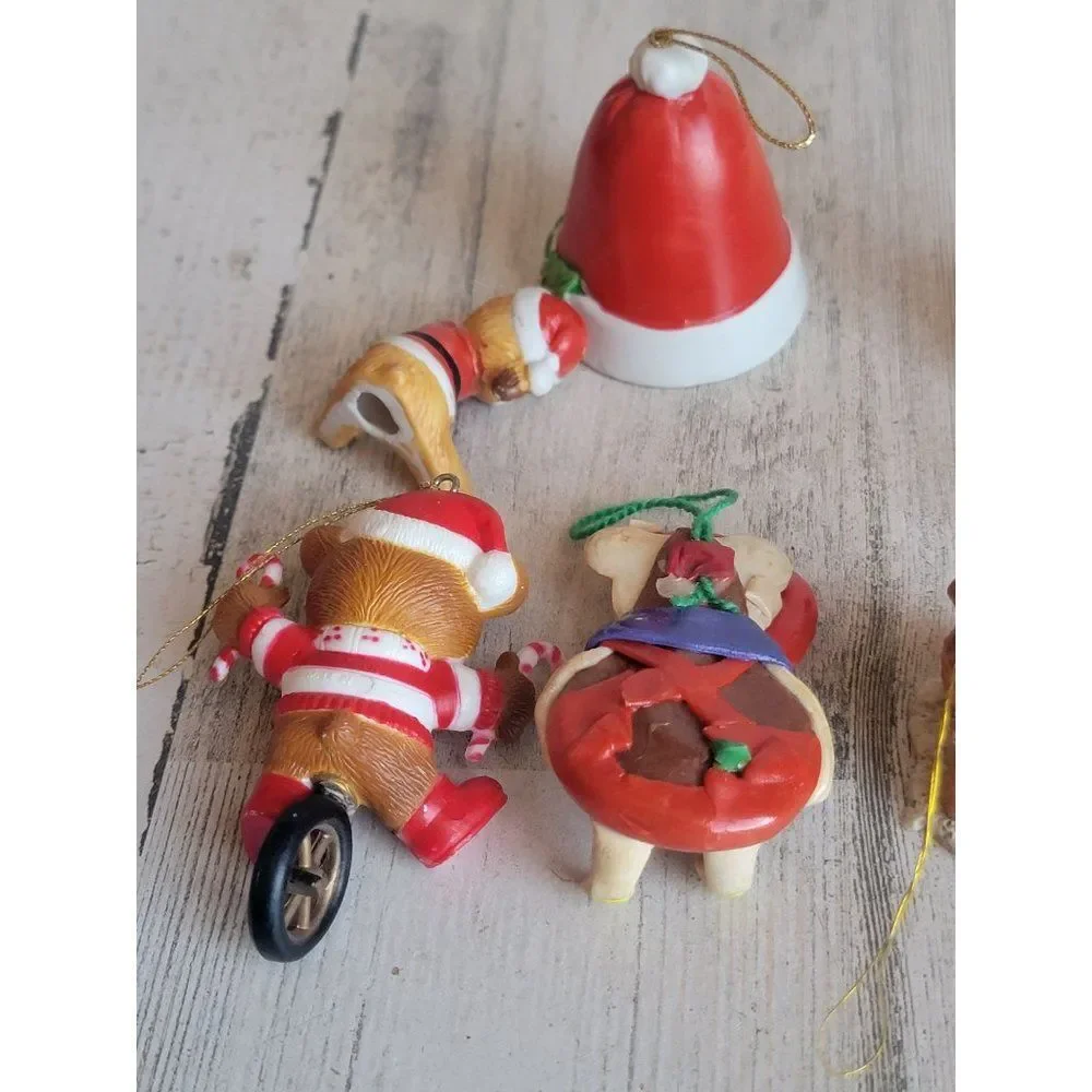 Bell ringer‎ bear snowball family ornament candy cane unicycle Xmas set decor